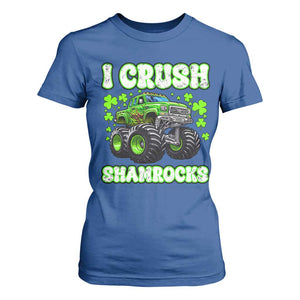 Funny St Patricks Day Monster Truck T Shirt For Women I Crush Shamrocks Retro TS02 Royal Blue Print Your Wear