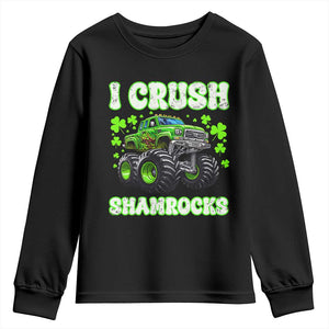 Funny St Patricks Day Monster Truck Youth Sweatshirt I Crush Shamrocks Retro TS02 Black Print Your Wear