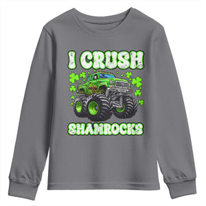 Funny St Patricks Day Monster Truck Youth Sweatshirt I Crush Shamrocks Retro TS02 Charcoal Print Your Wear