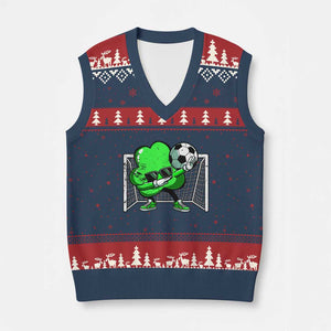 Funny Soccer Shamrock V-Neck Knit Sweater Vest Dabbing Player St. Patrick's Day TS02 Navy Red Print Your Wear