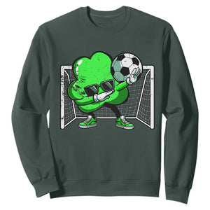 Funny Soccer Shamrock Sweatshirt Dabbing Player St. Patrick's Day TS02 Dark Forest Green Print Your Wear