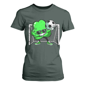 Funny Soccer Shamrock T Shirt For Women Dabbing Player St. Patrick's Day TS02 Dark Forest Green Print Your Wear