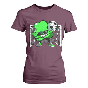 Funny Soccer Shamrock T Shirt For Women Dabbing Player St. Patrick's Day TS02 Maroon Print Your Wear