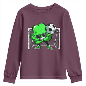 Funny Soccer Shamrock Youth Sweatshirt Dabbing Player St. Patrick's Day TS02 Maroon Print Your Wear