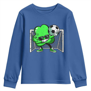 Funny Soccer Shamrock Youth Sweatshirt Dabbing Player St. Patrick's Day TS02 Royal Blue Print Your Wear