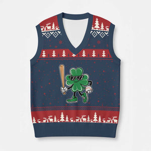 Lucky Baseball Shamrock V-Neck Knit Sweater Vest St Patrick's Day T-Ball Sport Lover Gift TS02 Navy Red Print Your Wear