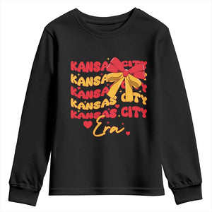 Groovy In My Kansas City Era Youth Sweatshirt Retro Coquette Bow TS02 Black Print Your Wear