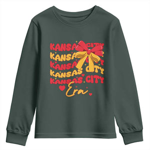 Groovy In My Kansas City Era Youth Sweatshirt Retro Coquette Bow TS02 Dark Forest Green Print Your Wear