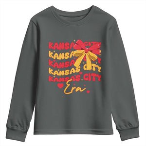 Groovy In My Kansas City Era Youth Sweatshirt Retro Coquette Bow TS02 Dark Heather Print Your Wear