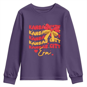 Groovy In My Kansas City Era Youth Sweatshirt Retro Coquette Bow TS02 Purple Print Your Wear