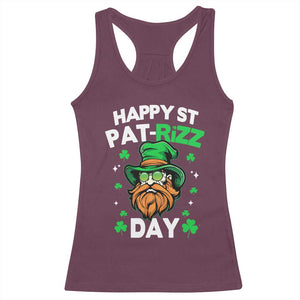 Happy St Pat Rizz Day Racerback Tank Top Funny St. Patrick's Day Leprechaun TS02 Maroon Print Your Wear