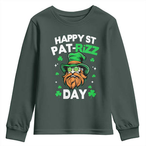 Happy St Pat Rizz Day Youth Sweatshirt Funny St. Patrick's Day Leprechaun TS02 Dark Forest Green Print Your Wear