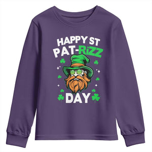 Happy St Pat Rizz Day Youth Sweatshirt Funny St. Patrick's Day Leprechaun TS02 Purple Print Your Wear