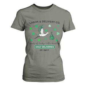 St Patrick's Day Lucky L&D Nurse T Shirt For Women Labor And Delivery Shamrock TS02 Military Green Print Your Wear