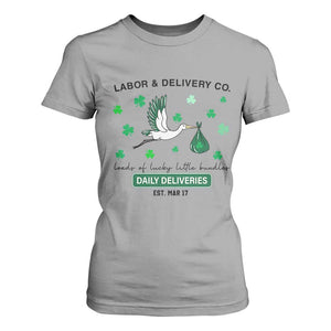 St Patrick's Day Lucky L&D Nurse T Shirt For Women Labor And Delivery Shamrock TS02 Sport Gray Print Your Wear