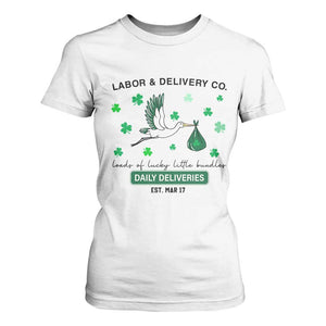 St Patrick's Day Lucky L&D Nurse T Shirt For Women Labor And Delivery Shamrock TS02 White Print Your Wear