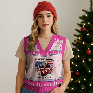 Make American Football Great Again V-Neck Knit Sweater Vest Funny Trump US Flag Vintage TS02 Hot Pink Print Your Wear