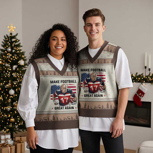 Make American Football Great Again V-Neck Knit Sweater Vest Funny Trump US Flag Vintage TS02 Mocha Mousse Print Your Wear