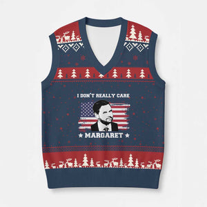 Funny JD Vance V-Neck Knit Sweater Vest I Don't Really Care Margaret American Flag TS02 Navy Red Print Your Wear
