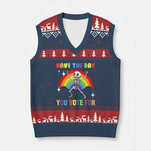 Sarcastic Skeleton V-Neck Knit Sweater Vest Have The Day You Voted For TS02 Navy Red Print Your Wear