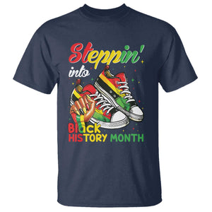 Stepping Into Black History Month T Shirt Black Girls Sneakers TS02 Navy Print Your Wear