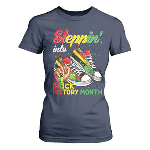 Stepping Into Black History Month T Shirt For Women Black Girls Sneakers TS02 Navy Print Your Wear