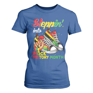 Stepping Into Black History Month T Shirt For Women Black Girls Sneakers TS02 Royal Blue Print Your Wear