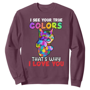 Autism Cat Sweatshirt I See Your True Colors Embrace Heart Autism Acceptance TS02 Maroon Printyourwear