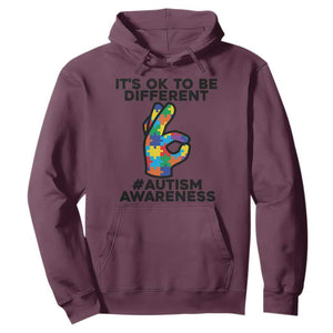 Autism Awareness Hoodie It's Ok To Be Different Acceptance Spectrum Puzzle Piece TS02 Maroon Printyourwear