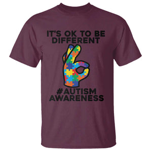 Autism Awareness T Shirt It's Ok To Be Different Acceptance Spectrum Puzzle Piece TS02 Maroon Printyourwear