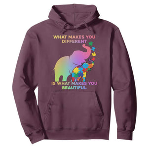 Autism Awareness Elephant Hoodie What Make You Different Makes You Beautiful Spectrum Puzzle Piece Baby TS02 Maroon Printyourwear