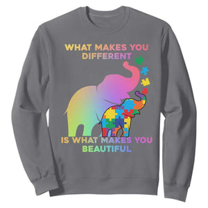 Autism Awareness Elephant Sweatshirt What Make You Different Makes You Beautiful Spectrum Puzzle Piece Baby TS02 Charcoal Printyourwear