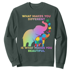 Autism Awareness Elephant Sweatshirt What Make You Different Makes You Beautiful Spectrum Puzzle Piece Baby TS02 Dark Forest Green Printyourwear