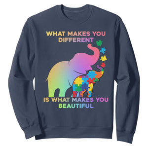 Autism Awareness Elephant Sweatshirt What Make You Different Makes You Beautiful Spectrum Puzzle Piece Baby TS02 Navy Printyourwear