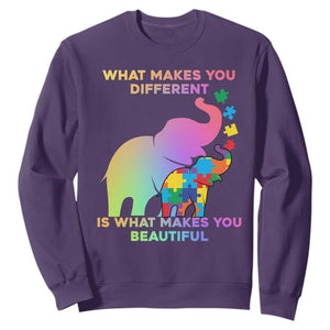 Autism Awareness Elephant Sweatshirt What Make You Different Makes You Beautiful Spectrum Puzzle Piece Baby TS02 Purple Printyourwear