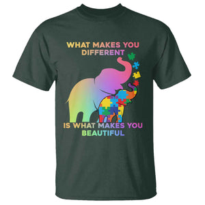 Autism Awareness Elephant T Shirt What Make You Different Makes You Beautiful Spectrum Puzzle Piece Baby TS02 Dark Forest Green Printyourwear