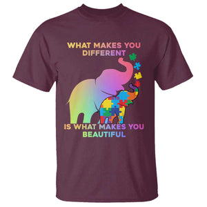 Autism Awareness Elephant T Shirt What Make You Different Makes You Beautiful Spectrum Puzzle Piece Baby TS02 Maroon Printyourwear