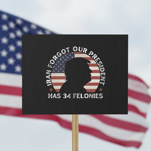 Iran Forgot Our President Has 34 Felonies Protest Sign Funny Political Satire Patriotic TS02 Horizontal 18" × 24" Black Print Your Wear