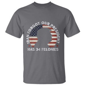 Iran Forgot Our President Has 34 Felonies T Shirt Funny Political Satire Patriotic TS02 Charcoal Print Your Wear