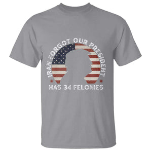 Iran Forgot Our President Has 34 Felonies T Shirt Funny Political Satire Patriotic TS02 Sport Gray Print Your Wear