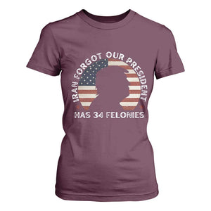 Iran Forgot Our President Has 34 Felonies T Shirt For Women - Funny Political Satire Patriotic TS02 Maroon Print Your Wear