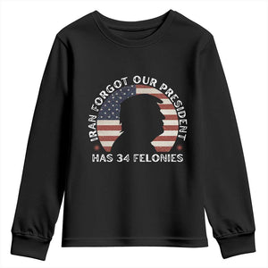 Iran Forgot Our President Has 34 Felonies Youth Sweatshirt Funny Political Satire Patriotic TS02 Black Print Your Wear