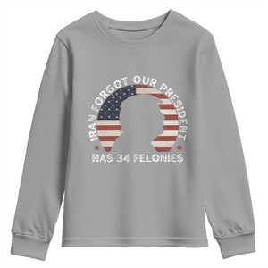 Iran Forgot Our President Has 34 Felonies Youth Sweatshirt Funny Political Satire Patriotic TS02 Sport Gray Print Your Wear