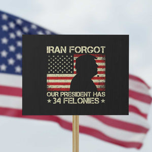 Iran Forgot Our President Has 34 Felonies Protest Sign Funny Political Satire Patriotic Flag TS02 Horizontal 18" × 24" Black Print Your Wear