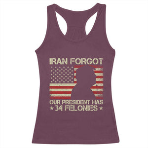 Iran Forgot Our President Has 34 Felonies Racerback Tank Top Funny Political Satire Patriotic Flag TS02 Maroon Print Your Wear