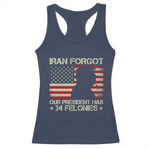 Iran Forgot Our President Has 34 Felonies Racerback Tank Top Funny Political Satire Patriotic Flag TS02 Navy Print Your Wear
