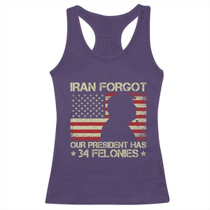 Iran Forgot Our President Has 34 Felonies Racerback Tank Top Funny Political Satire Patriotic Flag TS02 Purple Print Your Wear