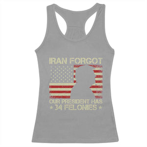 Iran Forgot Our President Has 34 Felonies Racerback Tank Top Funny Political Satire Patriotic Flag TS02 Sport Gray Print Your Wear