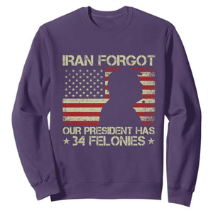Iran Forgot Our President Has 34 Felonies Sweatshirt Funny Political Satire Patriotic Flag TS02 Purple Print Your Wear