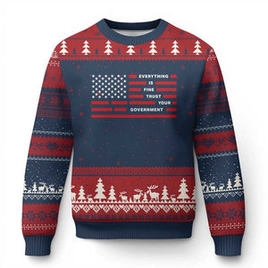 Everything Is Fine Trust Your Government Patriotic Flag Ugly Christmas Sweater Sarcastic Political Humor TS02 Navy Red Print Your Wear